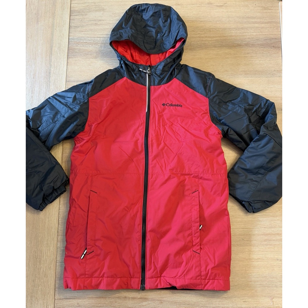 Columbia Thermal Coil Insulated Hooded Jacket Youth Boys Size Medium Red